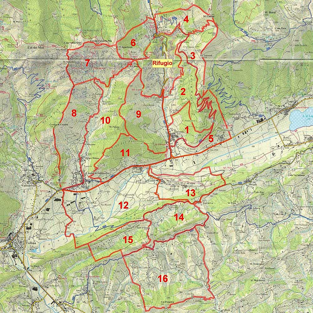 mappa riserva cison: zone di caccia